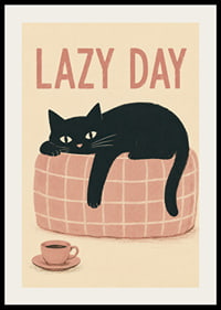 En svart katt slappar på en rosa soffa med kaffe och varm, lekfull känsla.-2