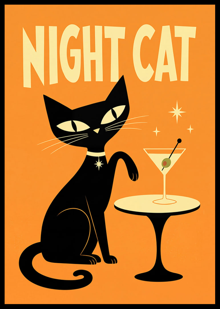 En svart katt och en martini skapar en lekfull nattlig retrokänsla.-12