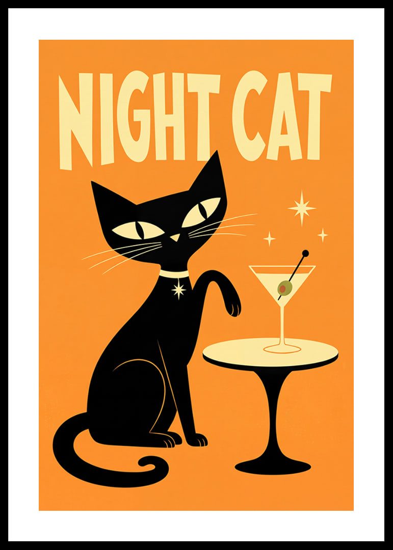 En svart katt och en martini skapar en lekfull nattlig retrokänsla.-12