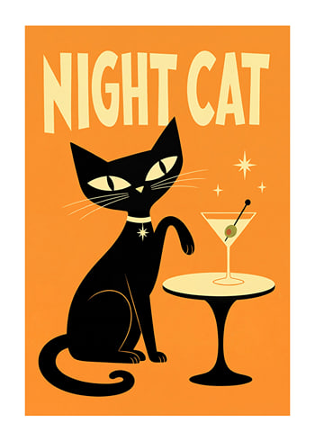 Poster Night Cat Cocktail
