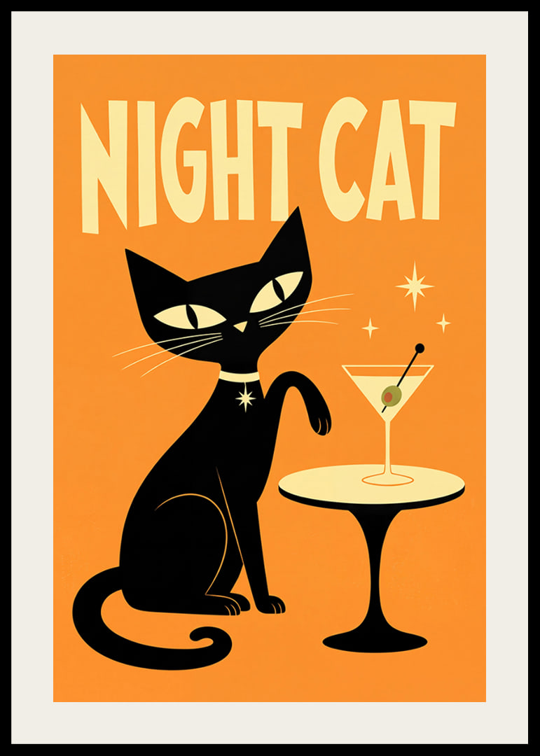 En svart katt och en martini skapar en lekfull nattlig retrokänsla.-12
