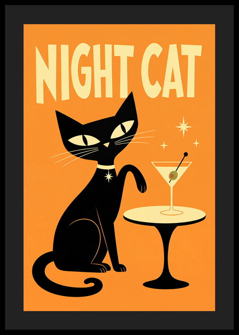 En svart katt och en martini skapar en lekfull nattlig retrokänsla.-12