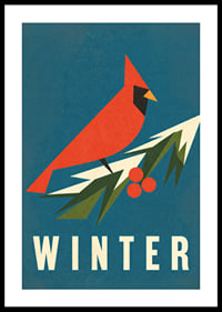 Un cardenal rojo gráfico sobre una ramita nevada en una paleta de colores invernales que evocan una atmósfera especial.-0