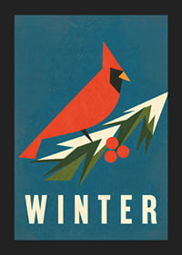 Un cardenal rojo gráfico sobre una ramita nevada en una paleta de colores invernales que evocan una atmósfera especial.-5