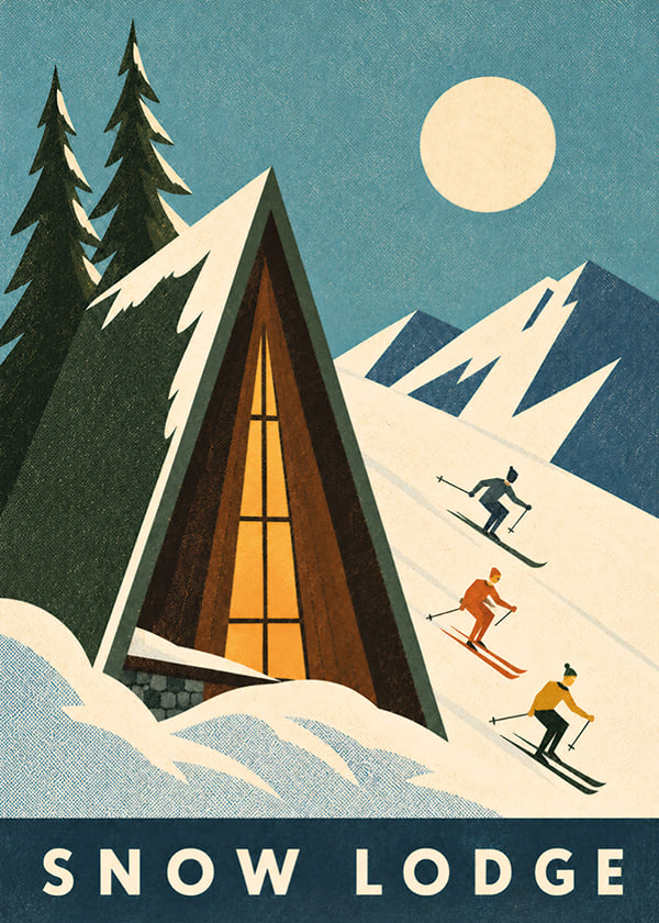 Póster Snow Lodge Skiers