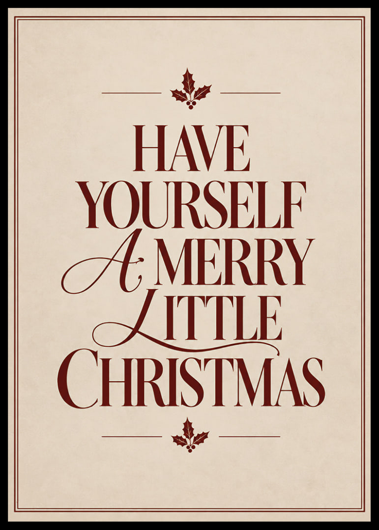 Cartel navideño clásico con tipografía color burdeos y ramitas de acebo sobre un fondo cálido color crema.-12