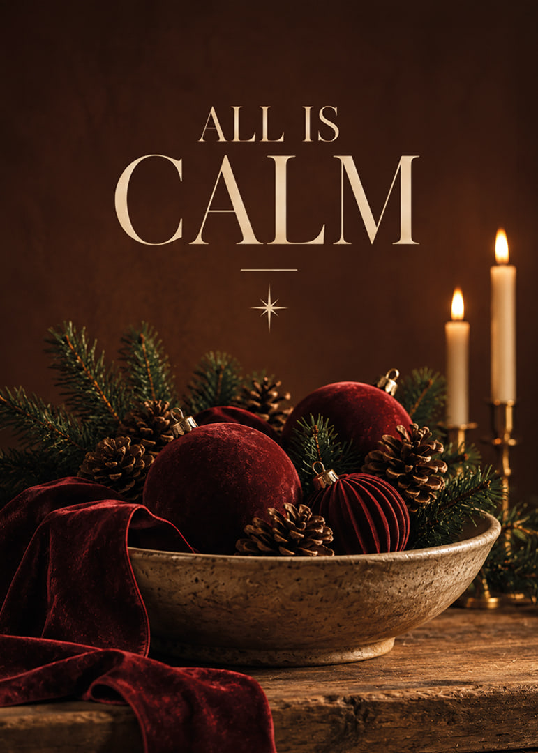 Póster navideño con ambiente, con terciopelo, ramas de abeto y velas en tonos cálidos.-12