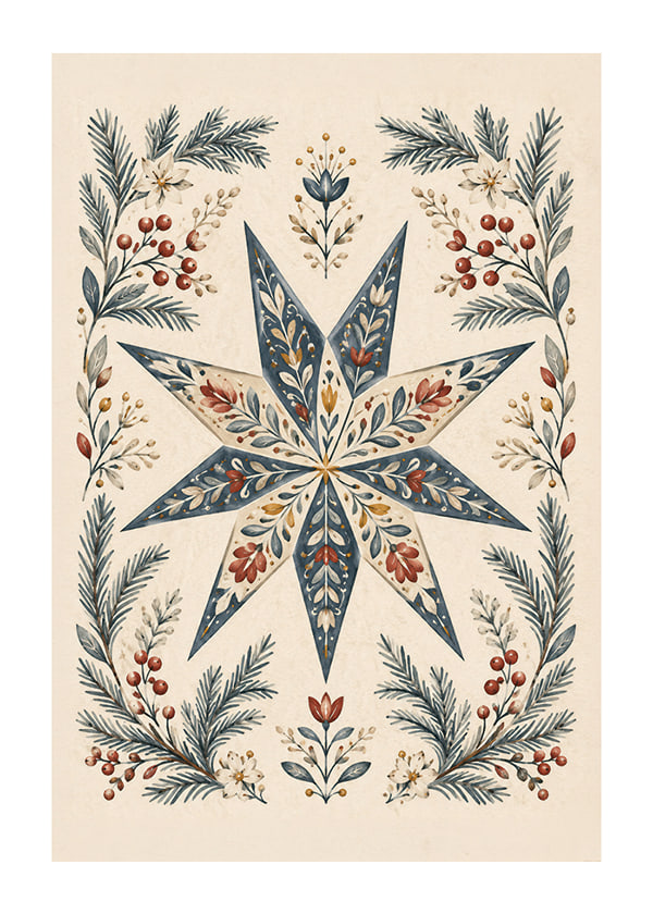 Póster Folk Floral Star