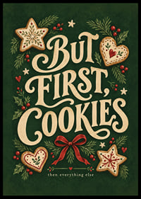 Cartel navideño festivo con pan de jengibre, ramas de abeto y un mensaje entrañable sobre las galletas.-6