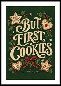 Cartel navideño festivo con pan de jengibre, ramas de abeto y un mensaje entrañable sobre las galletas.-0