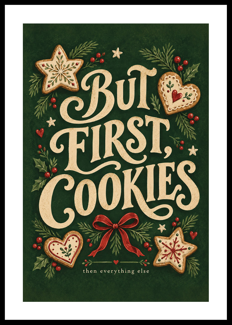 Cartel navideño festivo con pan de jengibre, ramas de abeto y un mensaje entrañable sobre las galletas.-12
