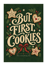 Cartel navideño festivo con pan de jengibre, ramas de abeto y un mensaje entrañable sobre las galletas.-1