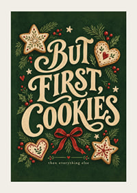Cartel navideño festivo con pan de jengibre, ramas de abeto y un mensaje entrañable sobre las galletas.-3