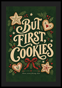 Cartel navideño festivo con pan de jengibre, ramas de abeto y un mensaje entrañable sobre las galletas.-4