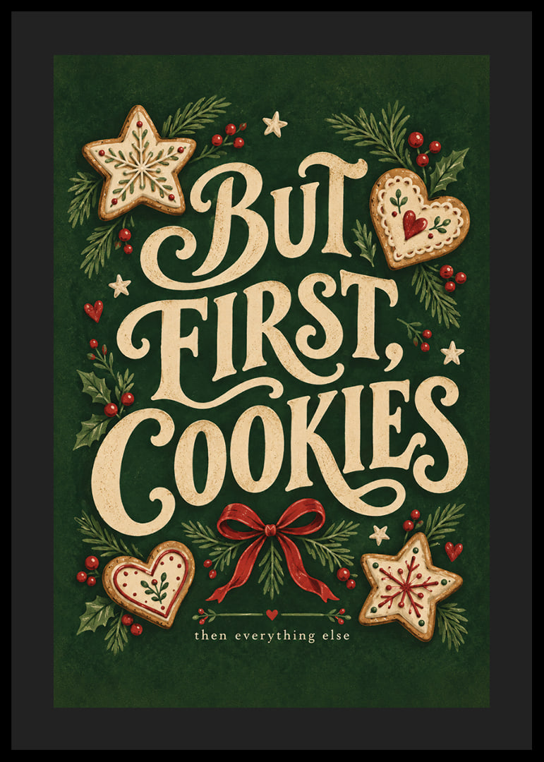 Cartel navideño festivo con pan de jengibre, ramas de abeto y un mensaje entrañable sobre las galletas.-12