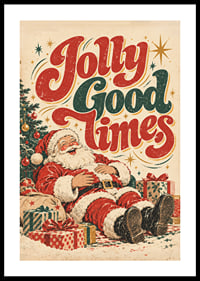 Un Papá Noel de inspiración vintage con su paquete y tipografía colorida que transmite un alegre ambiente navideño.-0
