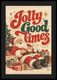 Un Papá Noel de inspiración vintage con su paquete y tipografía colorida que transmite un alegre ambiente navideño.-4
