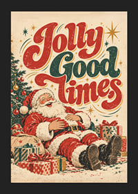 Un Papá Noel de inspiración vintage con su paquete y tipografía colorida que transmite un alegre ambiente navideño.-5