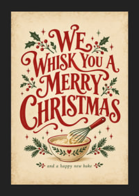 Cartel navideño de inspiración vintage con tipografía alegre, batidor y ramitas festivas.-5