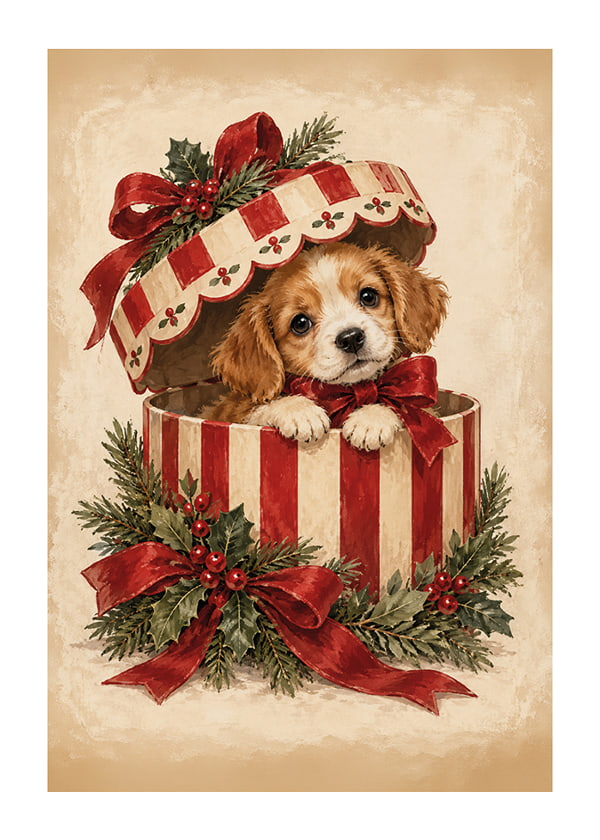 Póster Holiday Gift Box Pup
