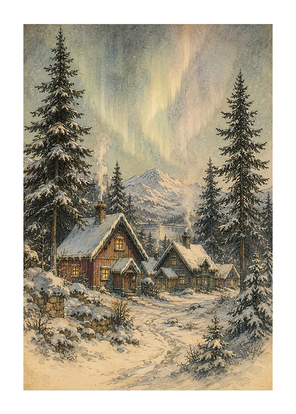 Póster Northern Lights Cottage