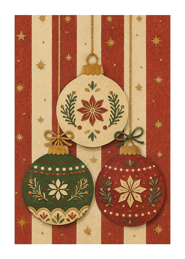 Póster Vintage Christmas Baubles
