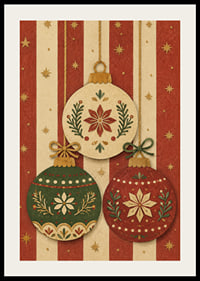 Tres adornos navideños decorativos en rojo, verde y dorado crean un ambiente navideño cálido y nostálgico.-2