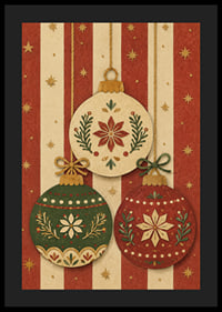 Tres adornos navideños decorativos en rojo, verde y dorado crean un ambiente navideño cálido y nostálgico.-4