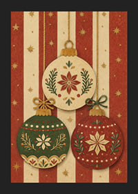Tres adornos navideños decorativos en rojo, verde y dorado crean un ambiente navideño cálido y nostálgico.-5