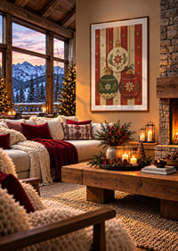 Tres adornos navideños decorativos en rojo, verde y dorado crean un ambiente navideño cálido y nostálgico.-8