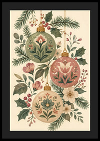 Adornos navideños florales entre abetos y acebos en tonos suaves y nostálgicos.-4