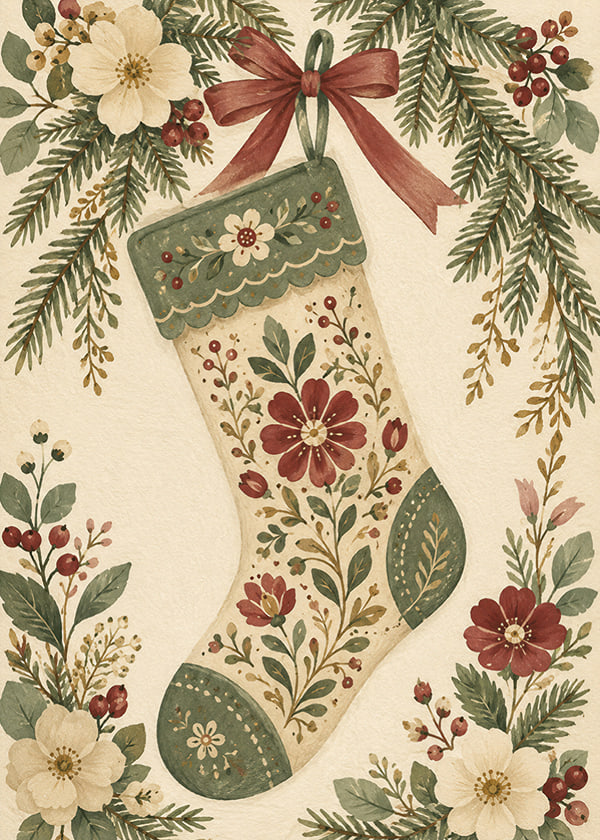Póster Festive Floral Stocking