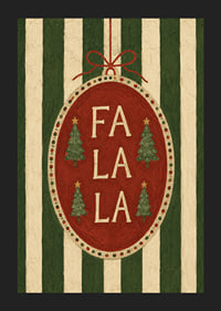 Cartel navideño con bola de adorno roja, abetos y la frase "Fa La La" con un toque vintage.-5