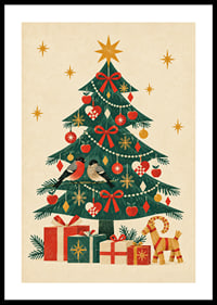 Un árbol de Navidad decorado con jilgueros, paquetes y cálidos detalles nórdicos.-0