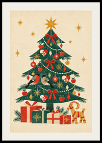 Un árbol de Navidad decorado con jilgueros, paquetes y cálidos detalles nórdicos.-2