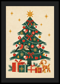 Un árbol de Navidad decorado con jilgueros, paquetes y cálidos detalles nórdicos.-4