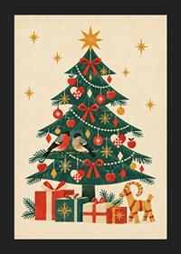 Un árbol de Navidad decorado con jilgueros, paquetes y cálidos detalles nórdicos.-5
