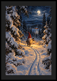 Un Papá Noel con una linterna camina por un bosque nevado a la luz de la luna.-4