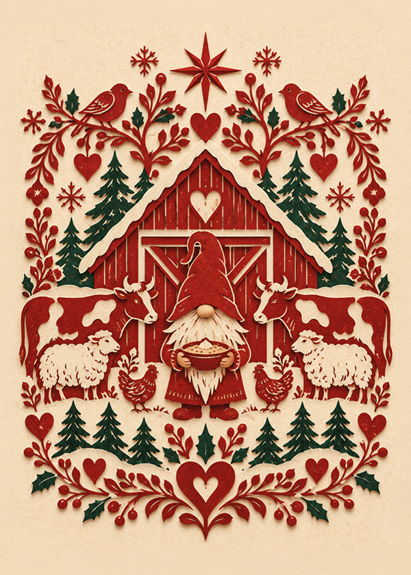 Póster Nordic Barnyard Christmas