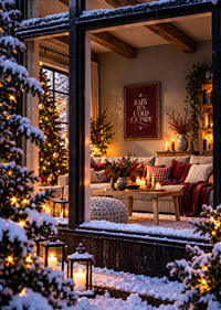 Elegante póster tipográfico en color burdeos con detalles en tonos verdes y un aire navideño.-2