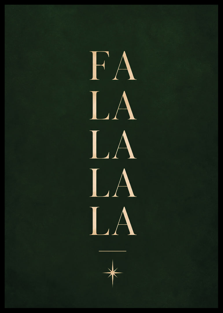 Elegante cartel navideño tipográfico en color dorado sobre un fondo verde oscuro.-12