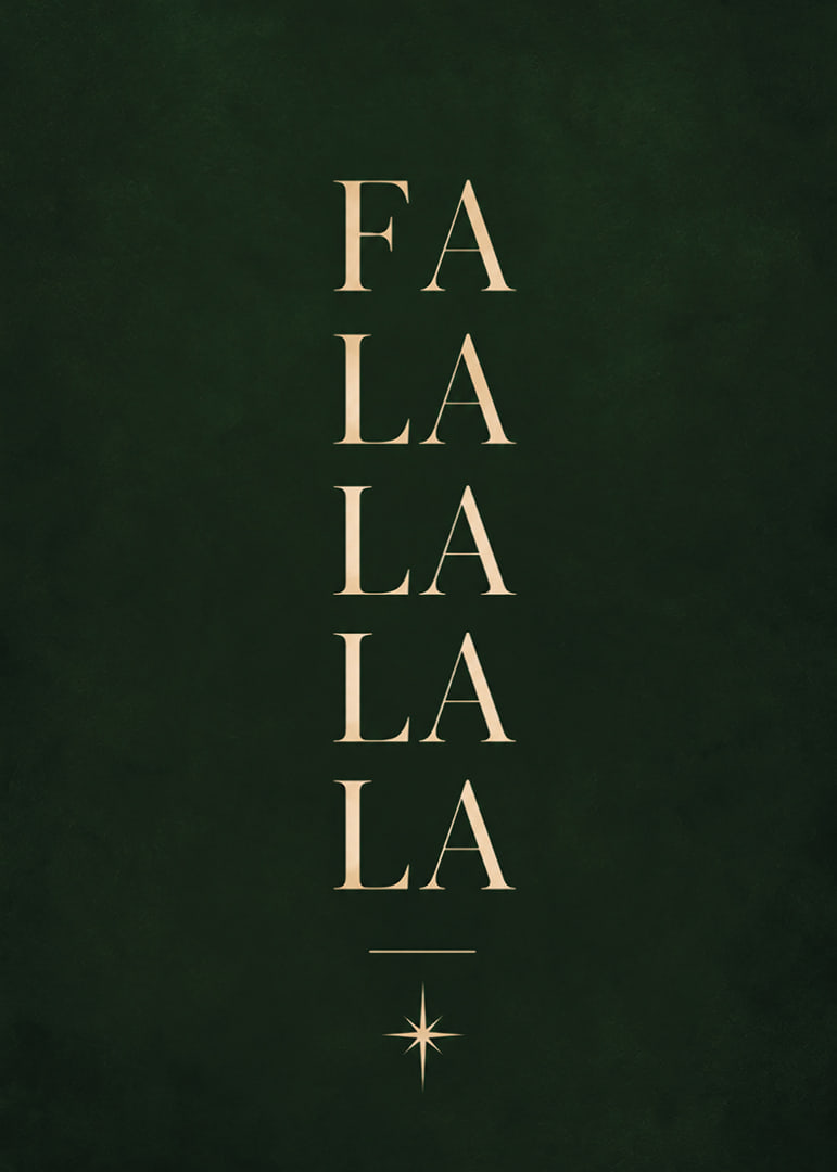 Elegante cartel navideño tipográfico en color dorado sobre un fondo verde oscuro.-12