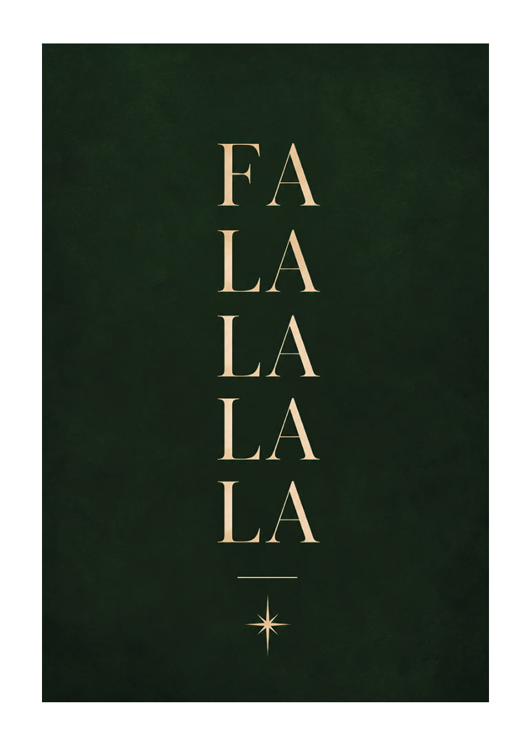 Elegante cartel navideño tipográfico en color dorado sobre un fondo verde oscuro.-12