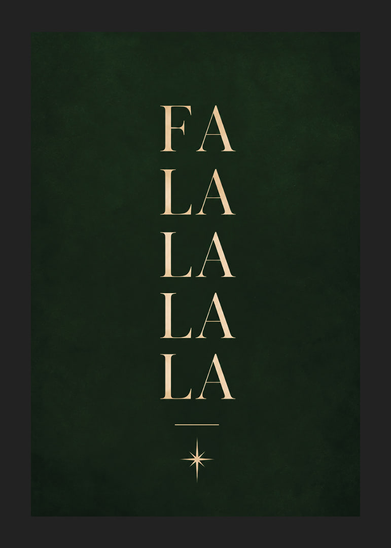 Elegante cartel navideño tipográfico en color dorado sobre un fondo verde oscuro.-12