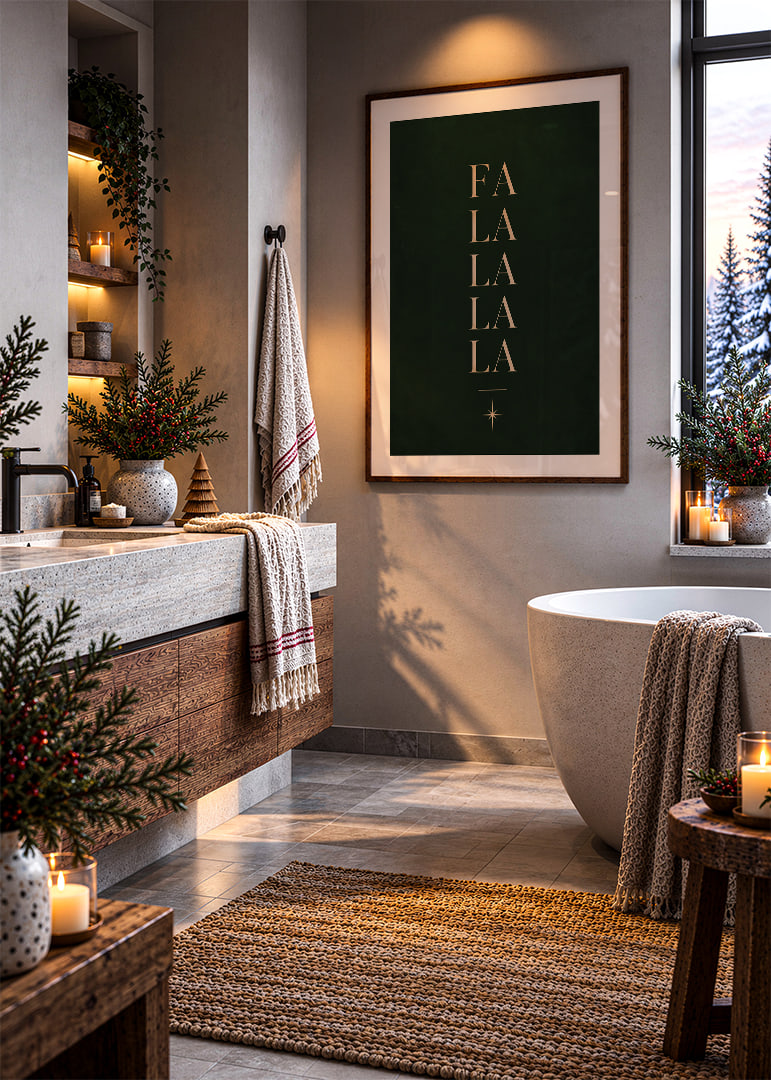 Elegante cartel navideño tipográfico en color dorado sobre un fondo verde oscuro.-12