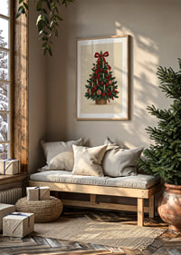Un árbol de Navidad clásico con lazos rojos, adornos y velas en un cálido estilo de acuarela.-8
