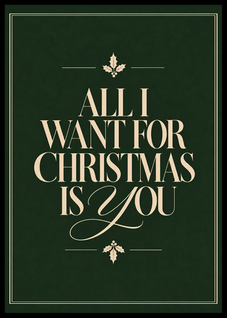 Elegante póster navideño con tipografía romántica en blanco crema sobre fondo verde oscuro.-12