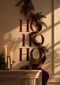 Elegante motivo navideño con cinta de terciopelo color burdeos, ramas de abeto y velas.-7