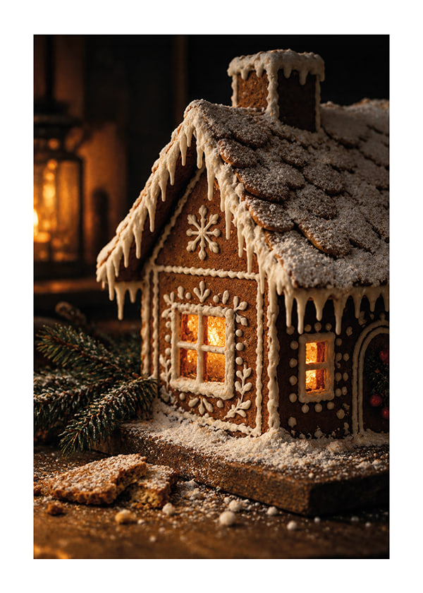 Póster Winter Gingerbread Cottage