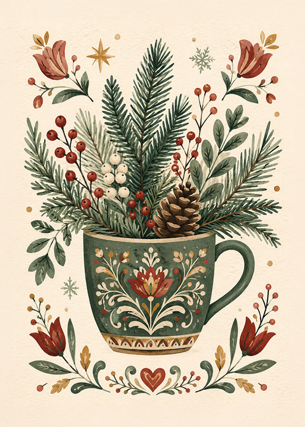 Póster Evergreen Floral Cup